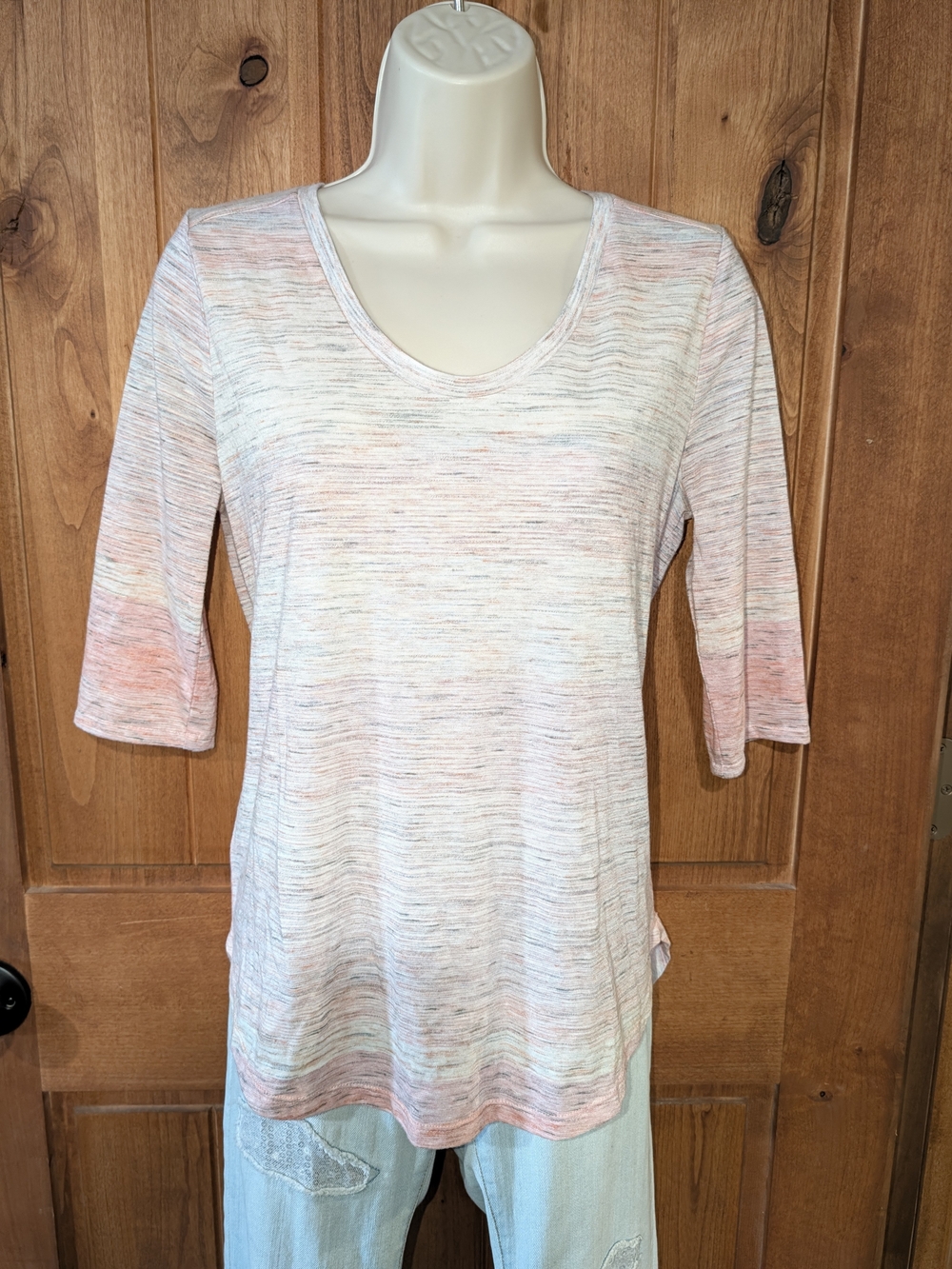 LOFT Heathered Scoop Neck 3/4 Sleeve Tee in Pink Multi